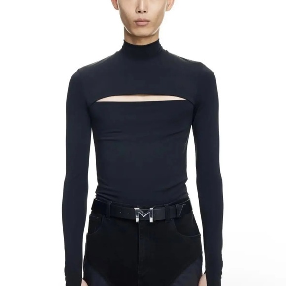 Mugler H&M  Black Long Sleeve Cut-Out Top - Picture 1 of 9